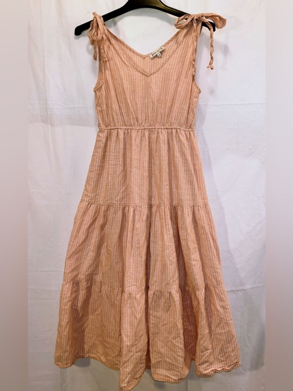 Moon River Peach-Striped Tiered Tie-Shoulder Sundress